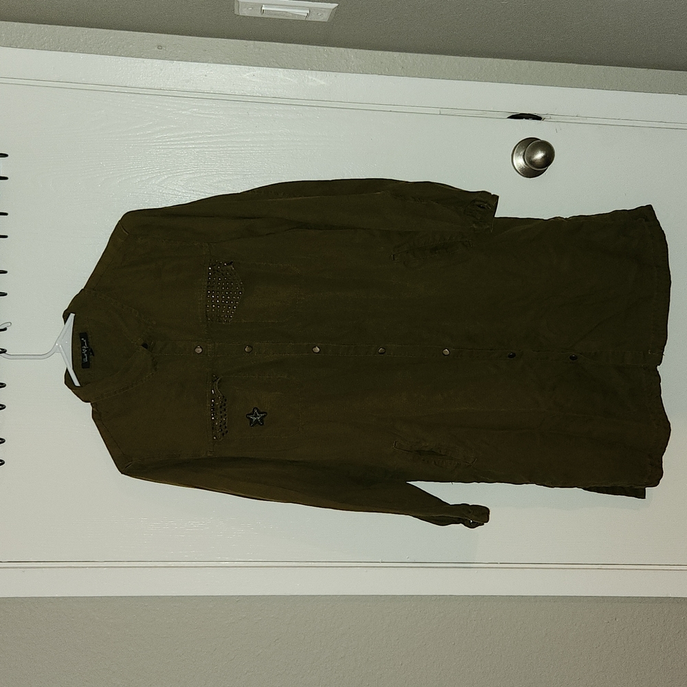 Velvet heart Size M long jean shirt tunic military green